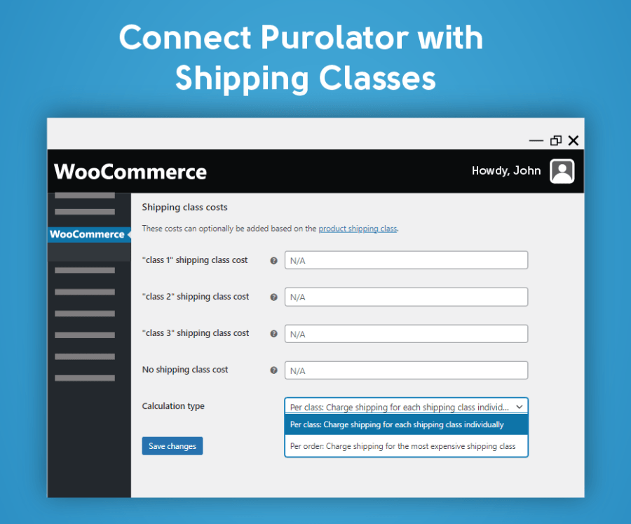connect purolator with shipping classes