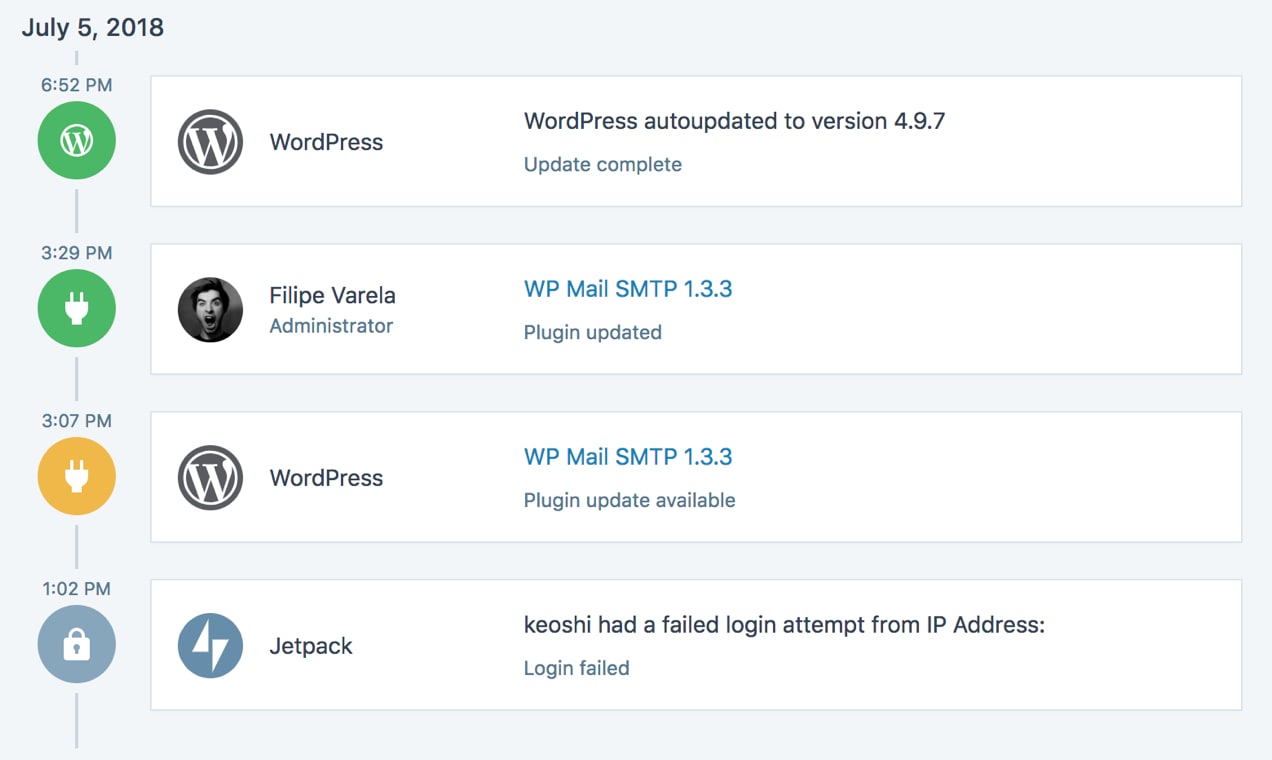screenshot of a Jetpack audit log