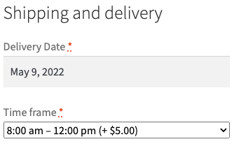 Selecting a time frame with a delivery fee